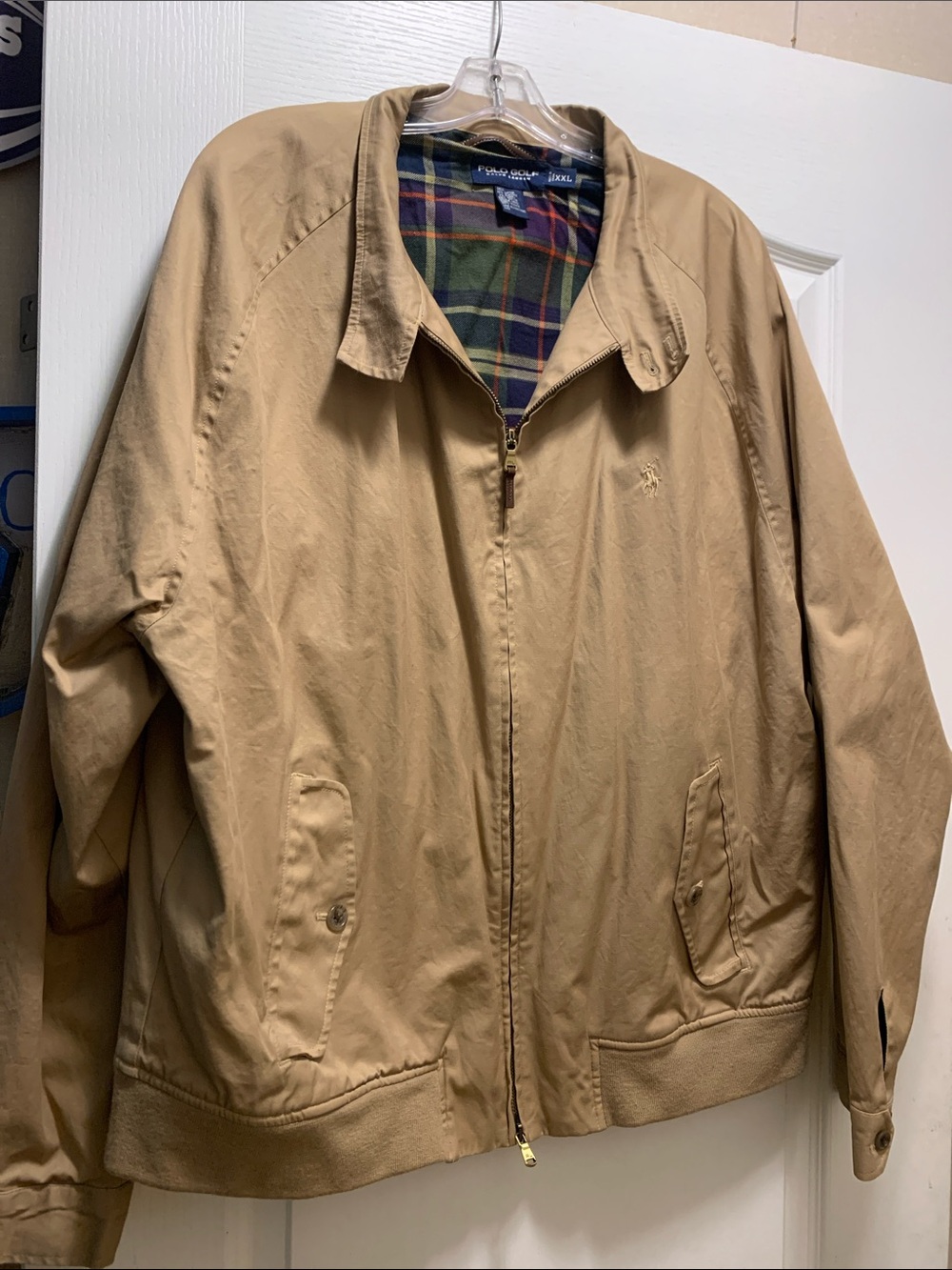Polo Golf Ralph Lauren Beige/Tan Bomber Jacket with Plaid Lining
